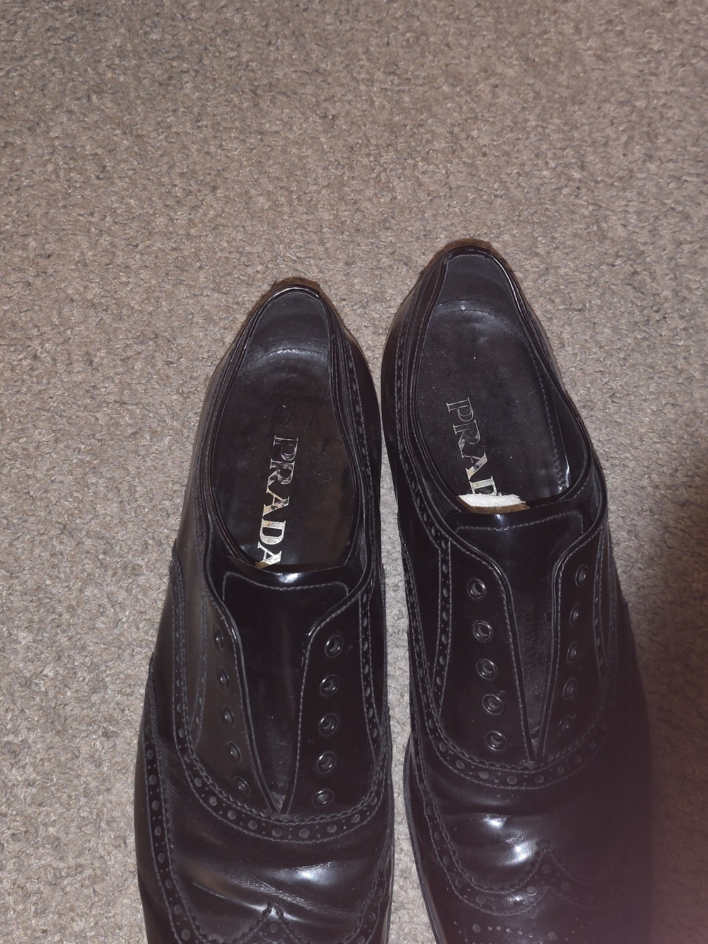 Prada Black Leather Brogue Slip-On Oxfords for Men